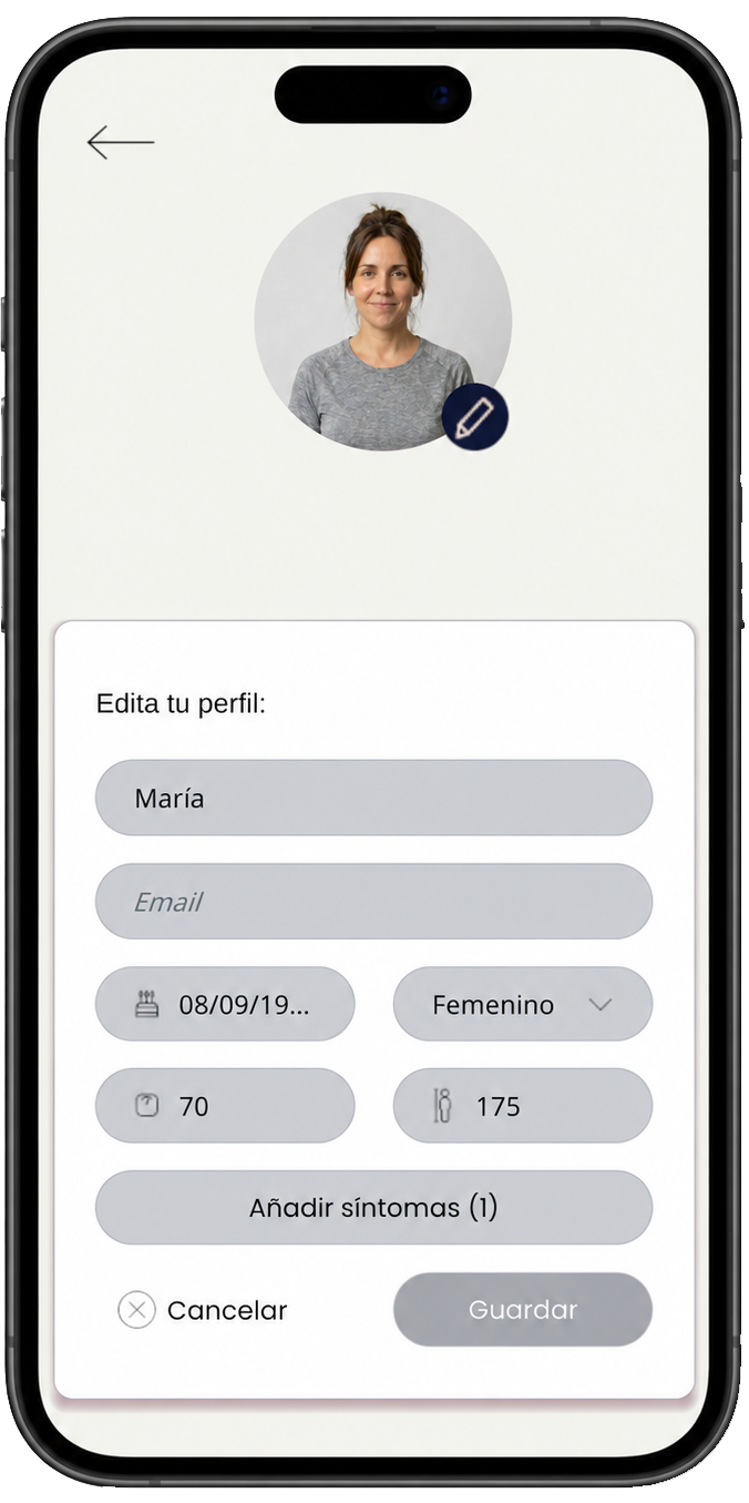 Pantalla real de eXRcise: edición de perfil con foto de usuario