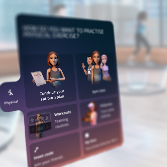 Panel de selección del tipo de entrenamiento en realidad virtual